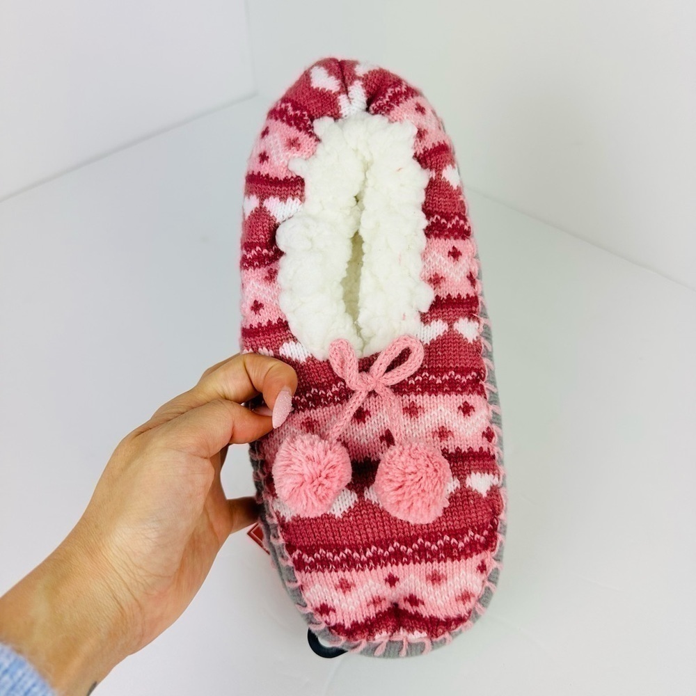 NWT Muk Luks Women's Ballerina Slippers Pink hearts L/XL - Picture 3 of 4